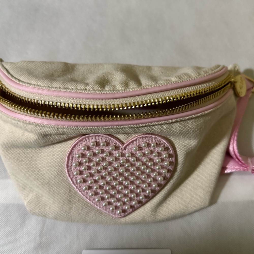Stoney clover lane fanny pack canvas and nylon pink nwt heart pearl patch